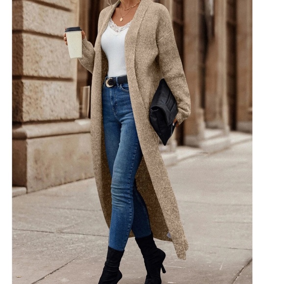 Cozy Solid Knit Open Front Long Oversized Cardigan - Picture 6 of 11